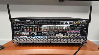 Denon AVC-X6800H from rear showing all connections