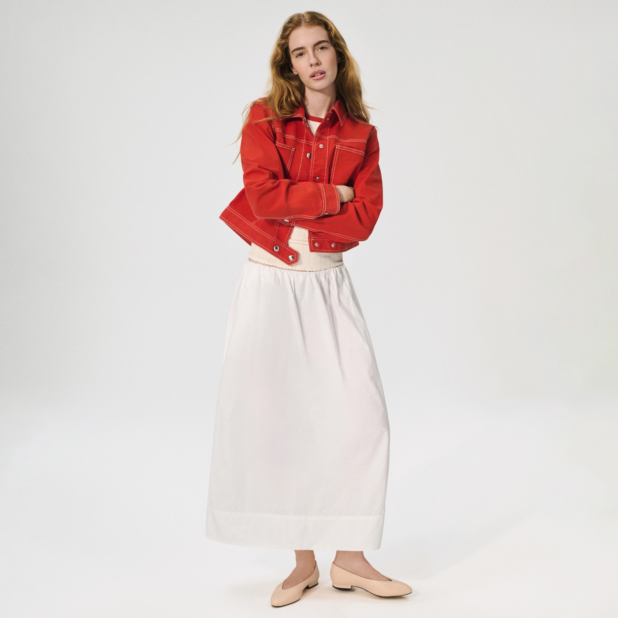 Pull-On Midi Skirt in Cotton Poplin