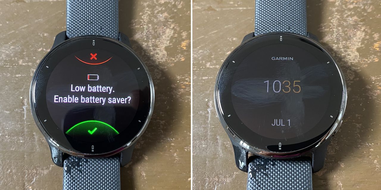 Low battery warning and saver mode