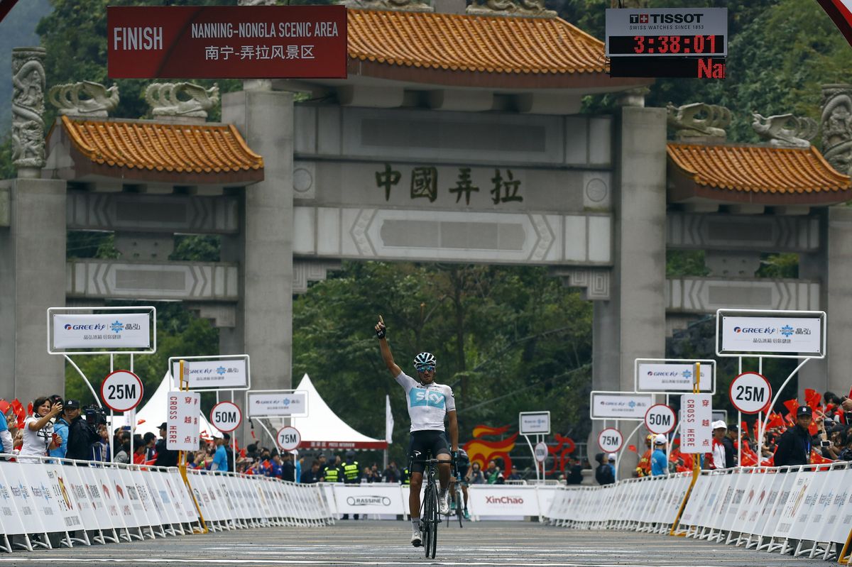 Gianni Moscon (Team Sky) won alone at the Mashan Nongla Scenic Spot