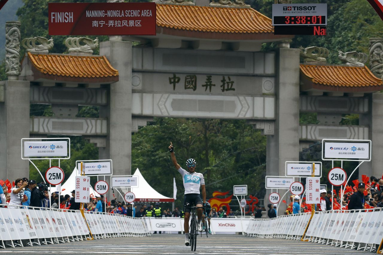 Gianni Moscon (Team Sky) won alone at the Mashan Nongla Scenic Spot