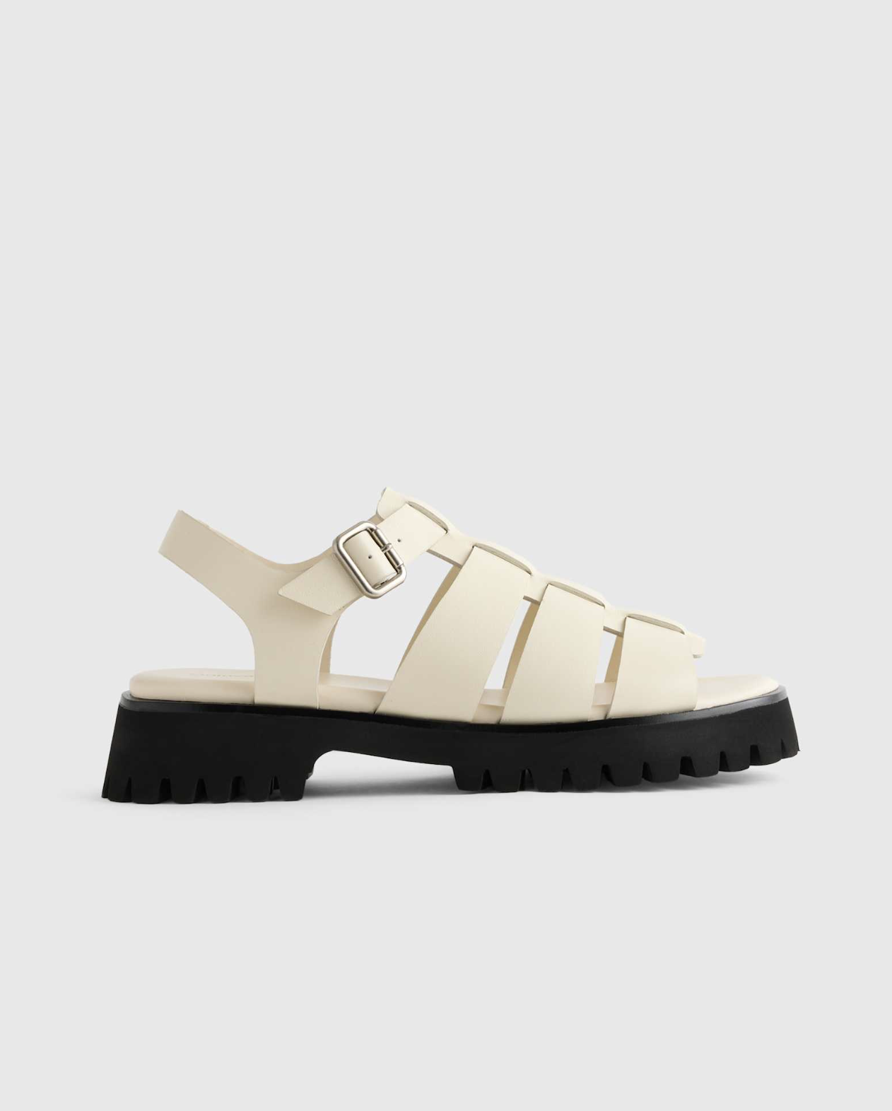 Italian Leather Lug Sole Fisherman Sandal in Bone