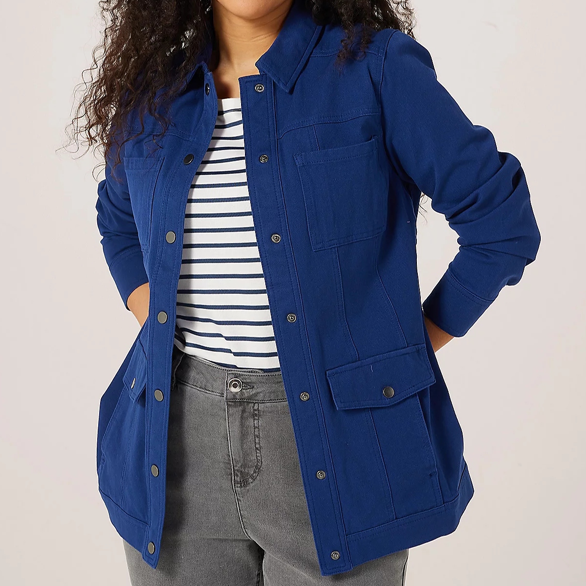 QVC Twill Utility Jacket in Navy