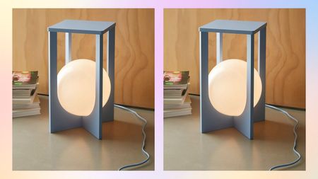 Two pictures of a bedside table lamp from Urban Outfitters