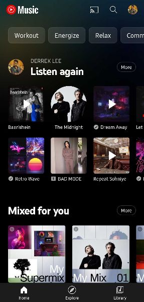 The Home page in YouTube Music