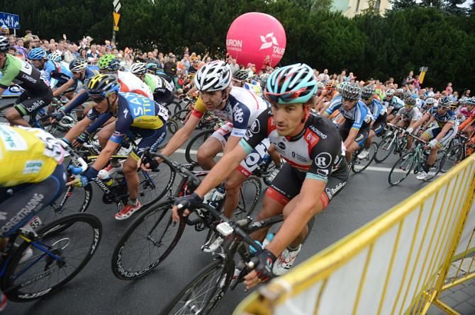 The peloton rolls through Rzeszow