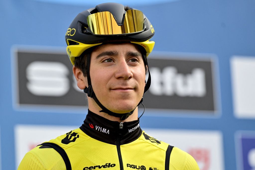 Belgian Cian Uijtdebroeks of Visma-Lease a Bike pictured at the start of the second stage of the Tirreno-Adriatico cycling race, from Camaiore to Follonica (198km), Italy, Tuesday 05 March 2024. BELGA PHOTO DIRK WAEM (Photo by DIRK WAEM / BELGA MAG / Belga via AFP)