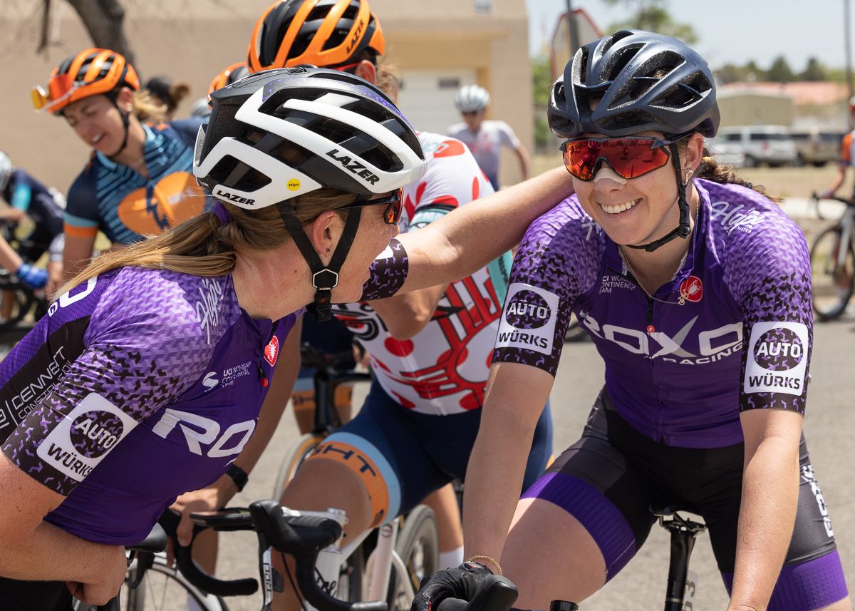 Emily Newsom who got some "TV time" in a late solo move, congratulates Megan Easler on her p