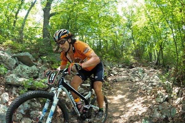 Local and birthday boy Thomas Jenkins on the descent.