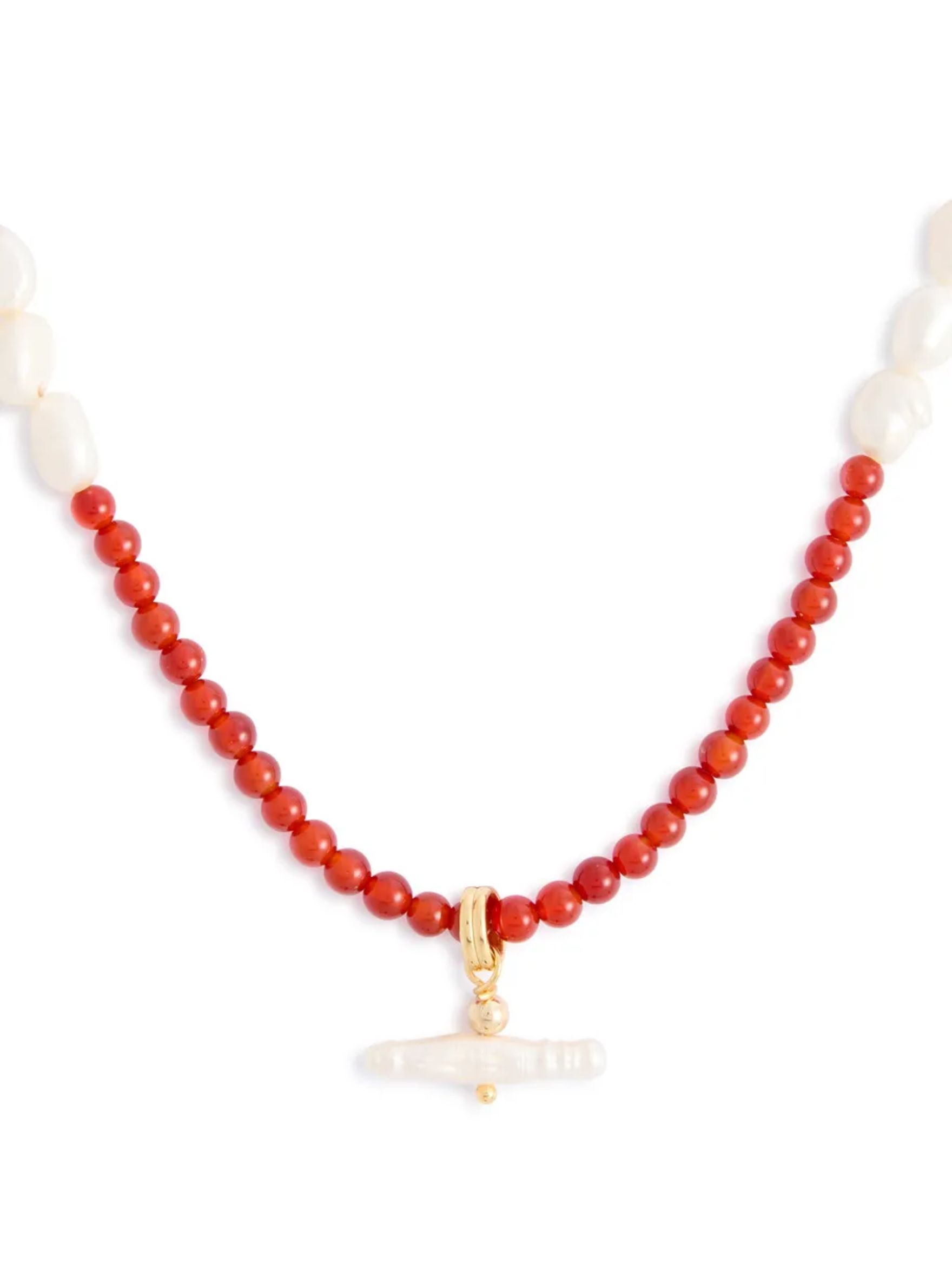 Pearl T-Bar and Stone 18kt Gold-Plated Necklace