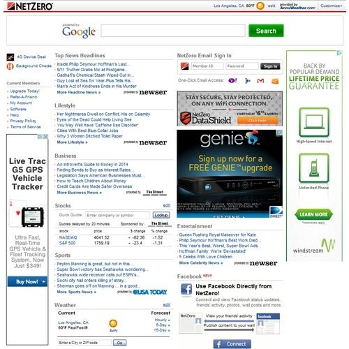 NetZero image: This is the MyNetZero homepage with the Facebook tool in the bottom right corner.