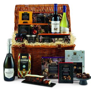 hamper with Chocolate Honeycomb pieces and wine