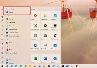 Start menu with recently installed apps list
