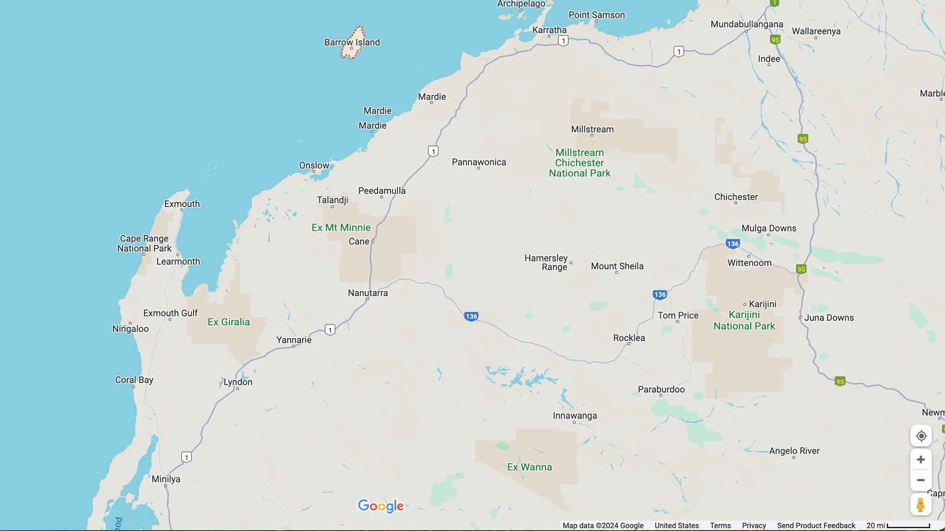 Mapas de Google de la isla Barrow.