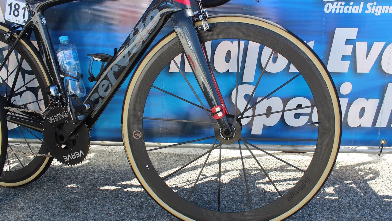 Cam Meyer was seen with a set of Lightweight Meilenstein Obermayer wheels ahead of stages 4, 5 and 6 of the race