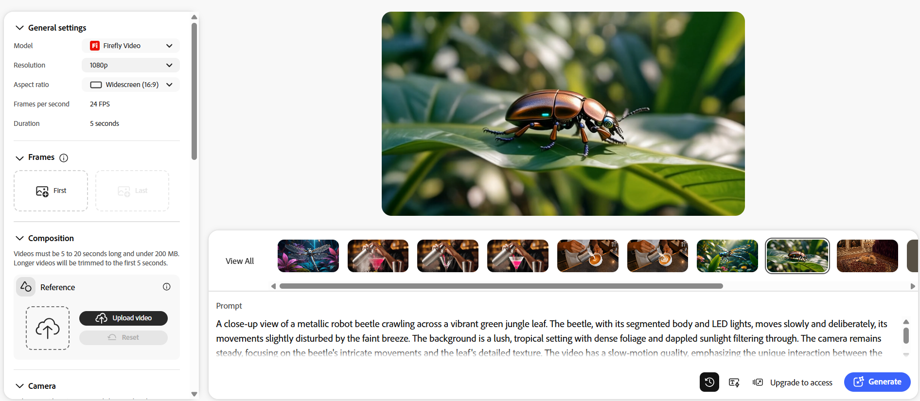 Adobe Firefly video generator in use