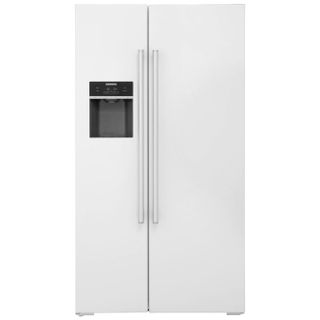 Light colour large fridge freezer with double vertical doors and water dispenser