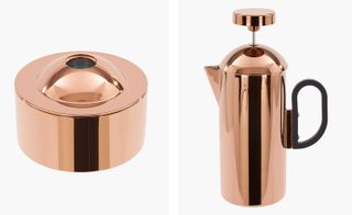 Copper biscuit tin and cafetiere