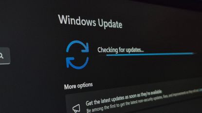 Close up image of Windows update Screen on a windows 11 device checking for latest updates.
