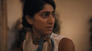 Sunita Mani looking worried in Death of a Unicorn