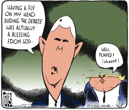 Political Cartoon U.S. Trump Pence fly COVID