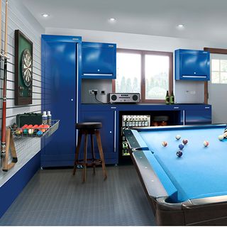 dura mancave with designer garage and pool table
