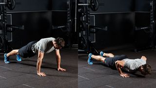 Man demonstrates two positions of the push-up exercise