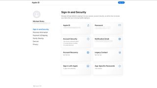 The Apple ID page showing how to update your security and create an app-specific password.