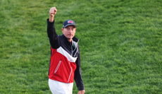 Jim Furyk fist pumps at the Ryder Cup