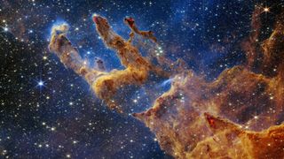 A new James Webb Space Telescipe image shows the stunning 'pillars of creation,' brightly glowing tendrils of gas and dust within the Milky Way 