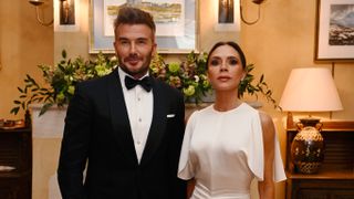 David Beckham and Victoria Beckham during a dinner at Highgrove House on February 07, 2025 in Tetbury, England