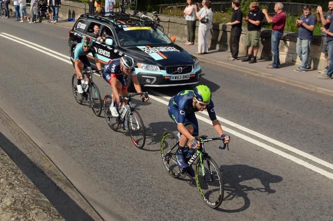 Alex Dowsett pushed the pace in the breakaway all day