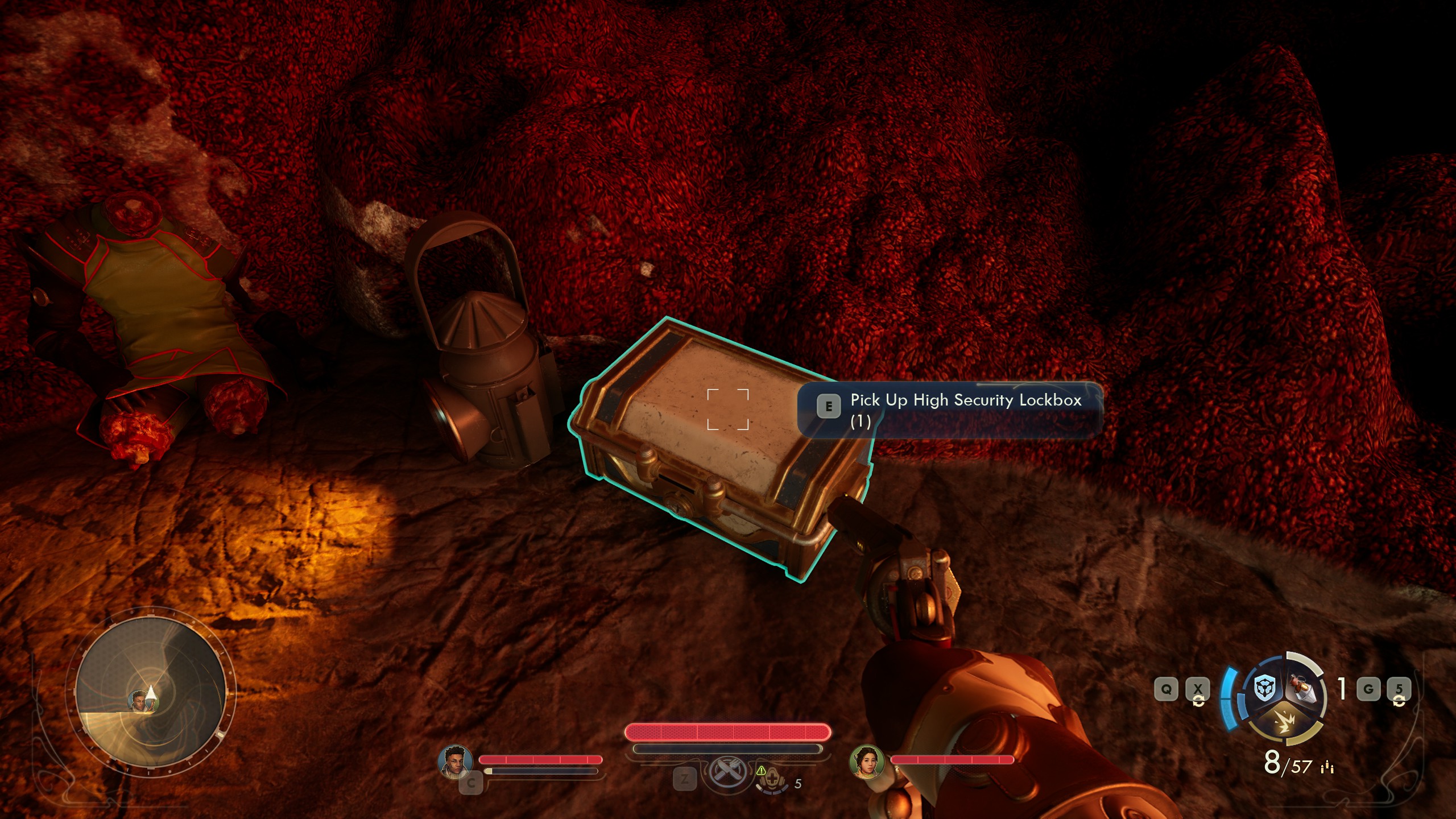 Outer Worlds 2 High Security Lockbox next to body