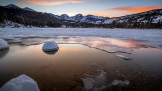 Sprague Lake sunset at Rocky Mountain National Park, in winter