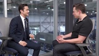 Joseph Gordon-Levitt sits with Elon Musk