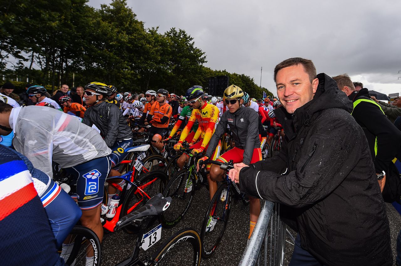 European president David Lappartient watches the race
