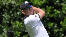 Sergio Garcia takes a shot in a PGA Championship practive round