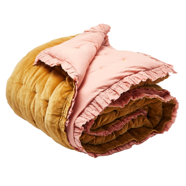 Mustard Frill Reversible Cotton Quilt | Oliver Bonas