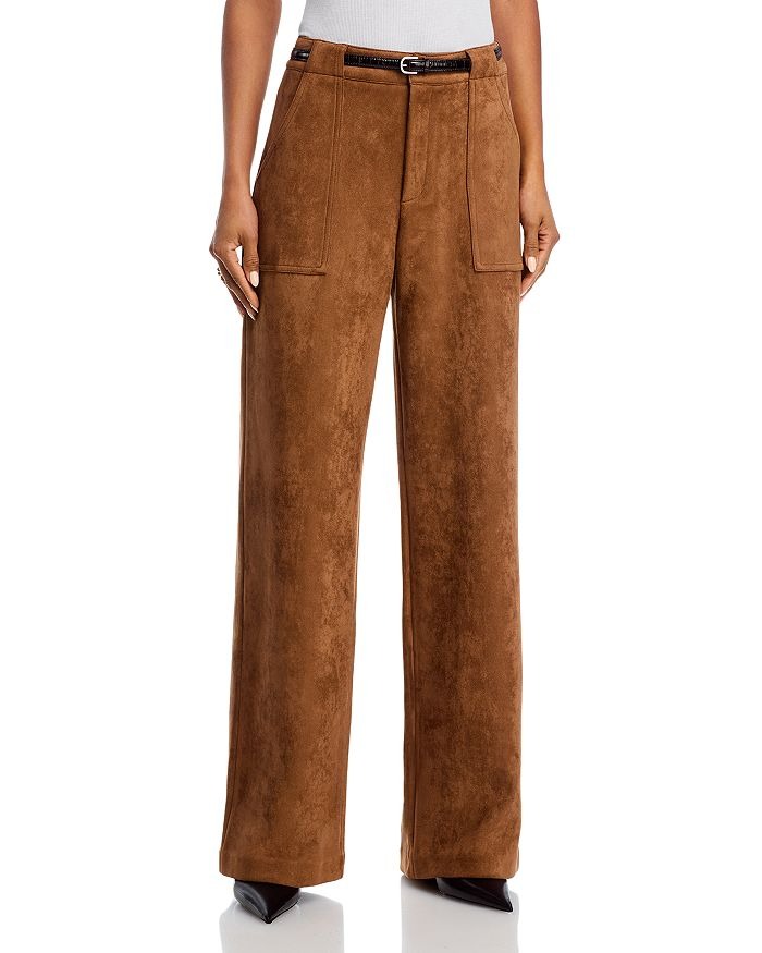 Wide-leg suede pants in brown.