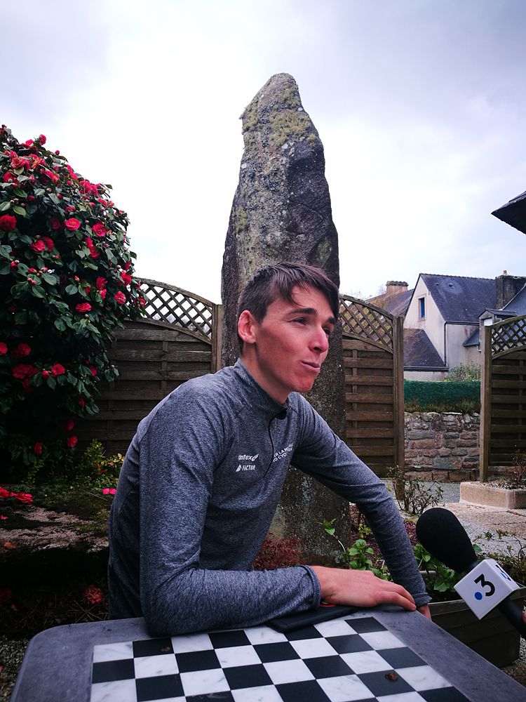 Romain Bardet (AG2R La Mondiale) speaks to the press after training on stage 5 of Tour de France