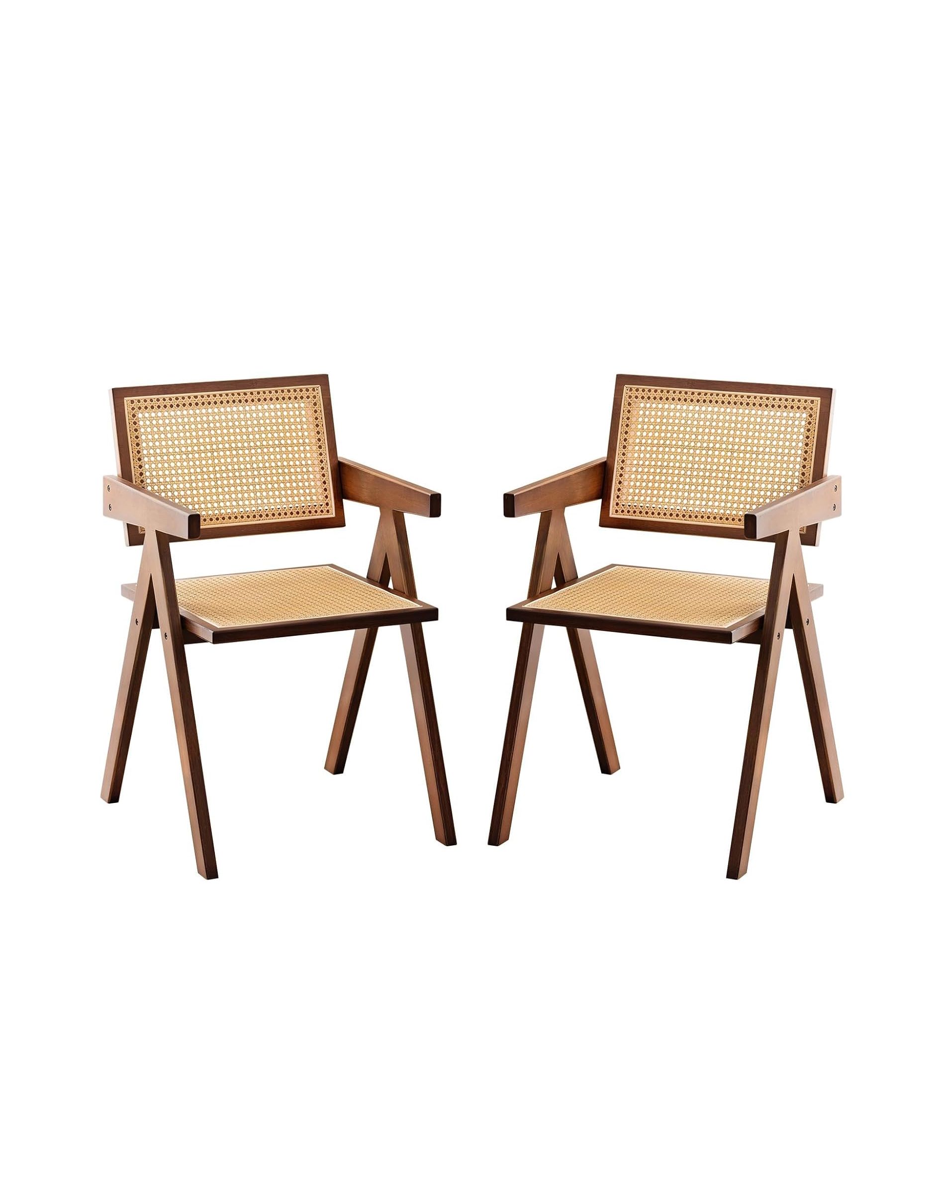 Furlide, Furlide Rattan Accent Chairs, Modern Mid Century Dining Chairs Set of 2, Comfy Armchairs, Outdoor Rattan Chairs With Armrest for Bedroom Living Room Reading Room Dining Kitchen, Brown