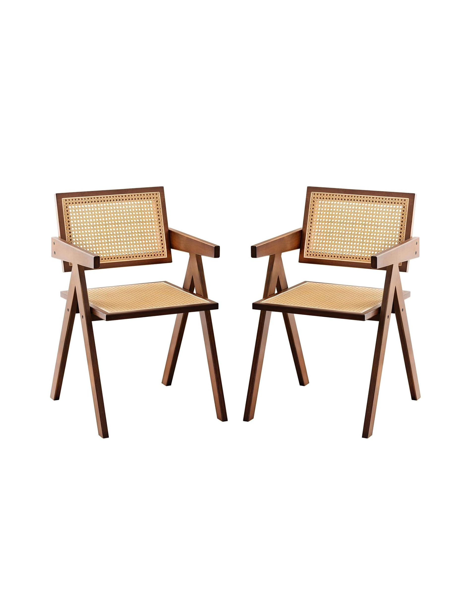 Furlide, Furlide Rattan Accent Chairs, Modern Mid Century Dining Chairs Set of 2, Comfy Armchairs, Outdoor Rattan Chairs With Armrest for Bedroom Living Room Reading Room Dining Kitchen, Brown