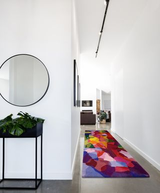 Multicolored runner rug in narrow hallway