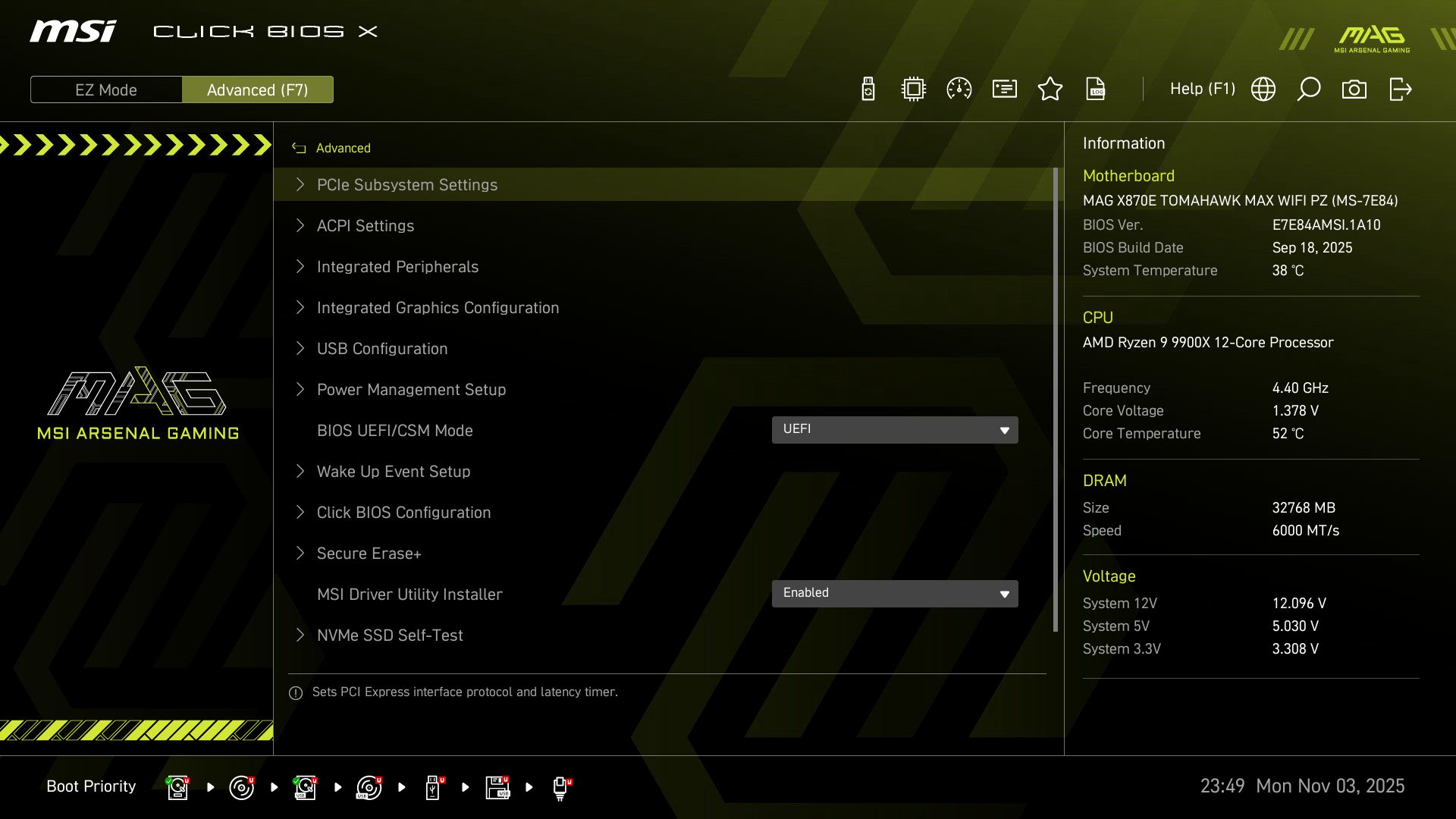 MSI X870E Tomahawk MAX Wifi PZ BIOS