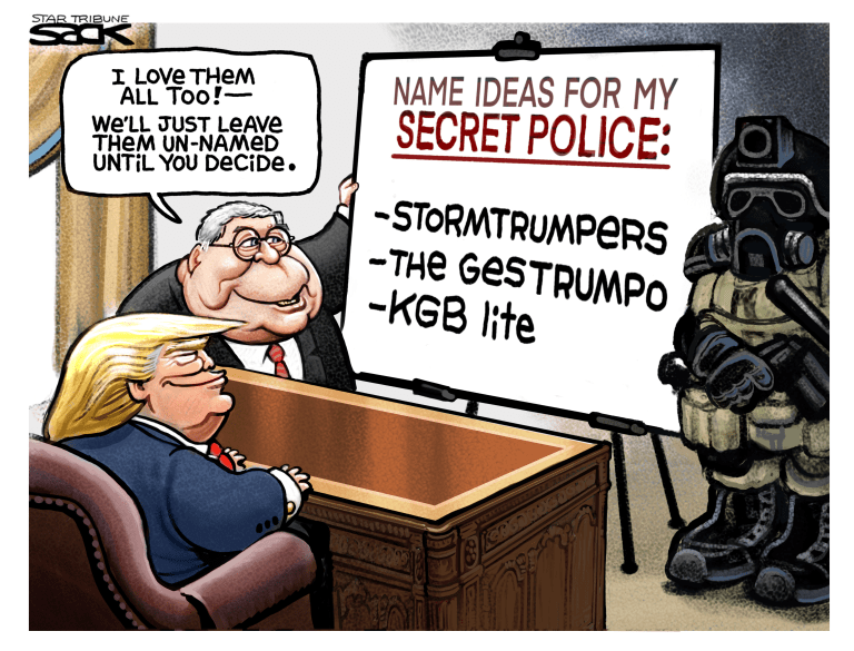 Political Cartoon U.S. Trump Barr militia&amp;amp;nbsp;