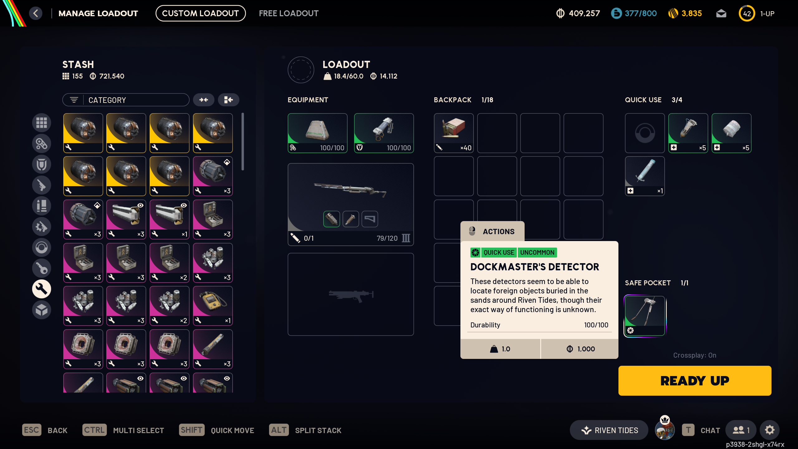 Arc Raiders Beachcombing: The Dockmaster's Detector item in a player's safe pocket.