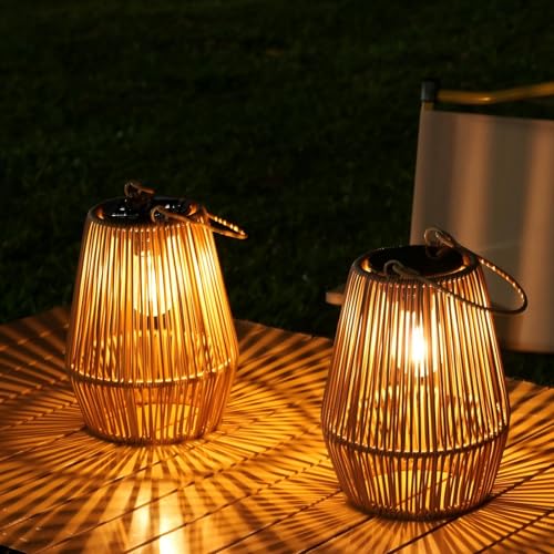 Solar Lanterns Outdoor Waterproof, Kagoling Solar Lanterns Outdoor Gifts for Women Mom Grandma Hanging Solar Lights Outdoor Handwoven Rattan Garden Decor for Outside, Patio, Yard, Porch, Lawn, 2 Pack