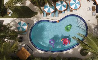 Aerial view of swimming pool at Generator Miami hotel, Miami, USA