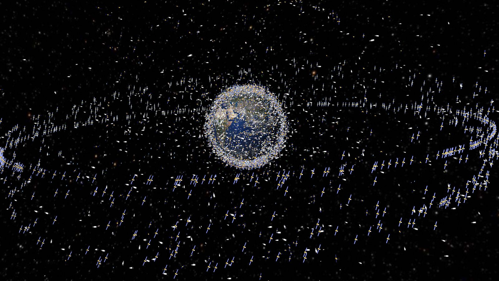 Illustration of thousands of satellites swarming around Earth