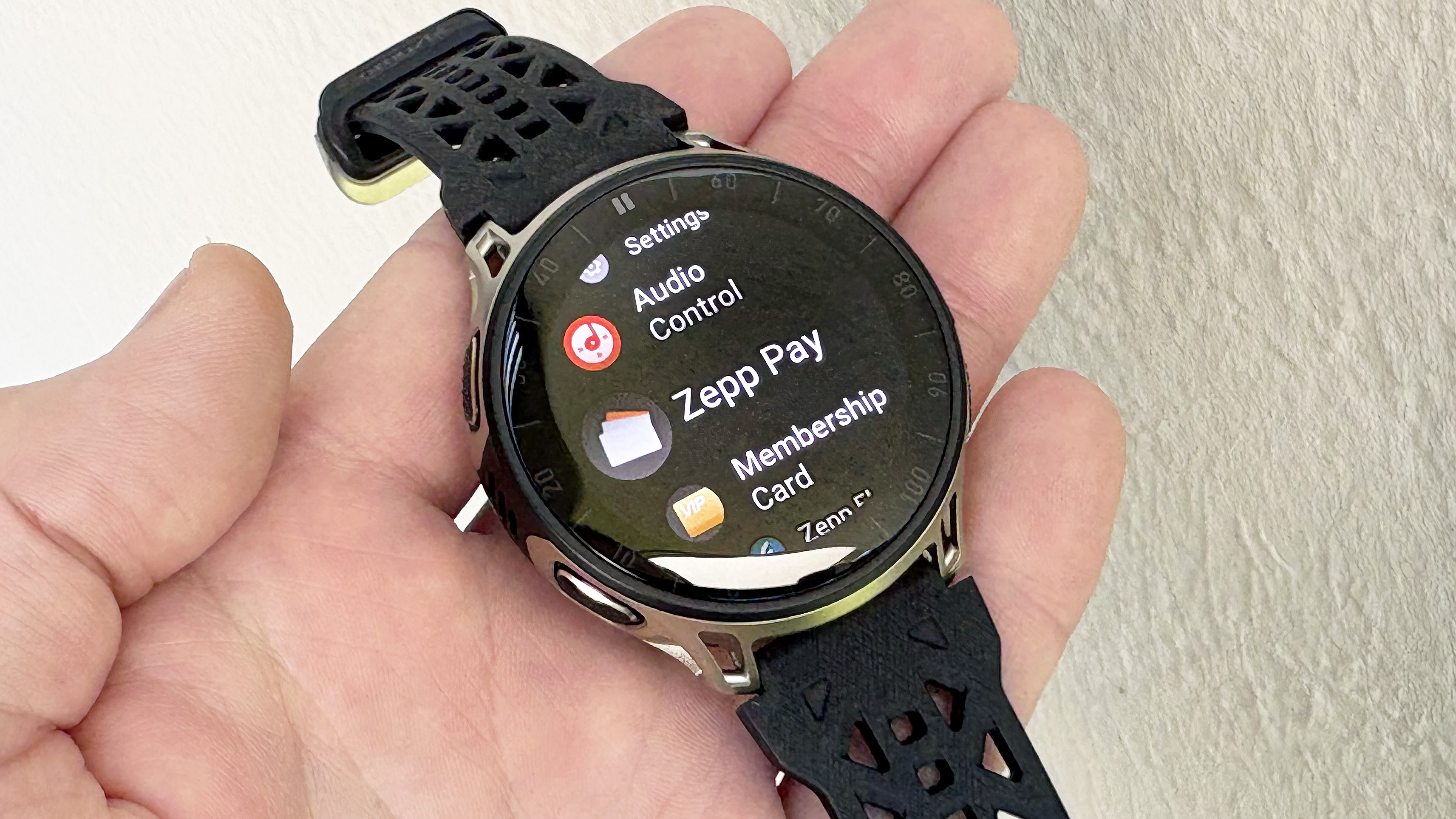Close-up of the Amazfit Cheetah 2 Pro smartwatch, a budget-friendly competitor to the Garmin Fenix 8